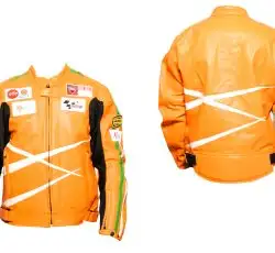 Мотокуртка DAQINESE (кожзам) (size:M, оранжевая)